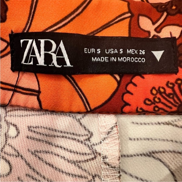 Zara BLOGGERS FAVORITE! 70’s Retro Orange Floral Print High Waist Pant Leggings - Picture 12 of 13